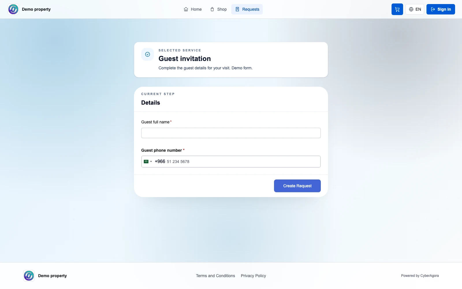 Run OSS guest invitation request form on desktop, using a local demo form